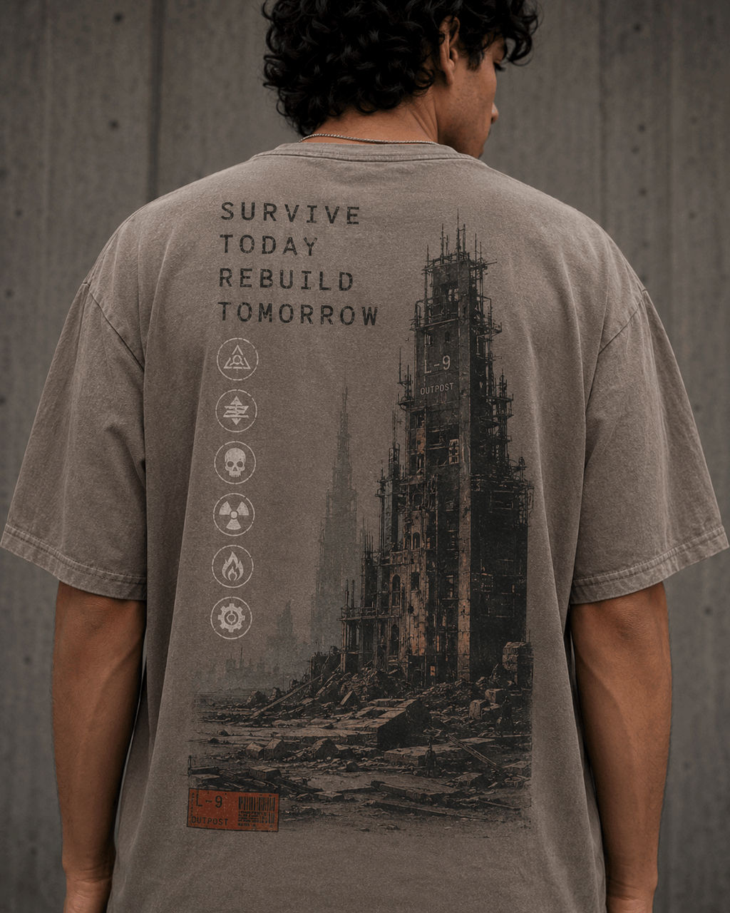 Last Outpost Drop-Shoulder Graphic T-Shirt – Washed Taupe