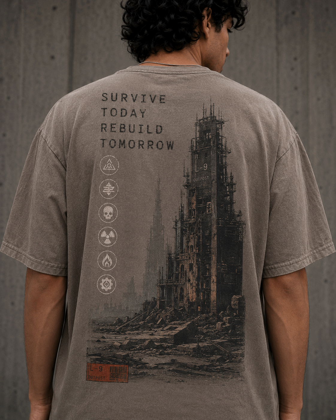 Last Outpost Drop-Shoulder Graphic T-Shirt – Washed Taupe