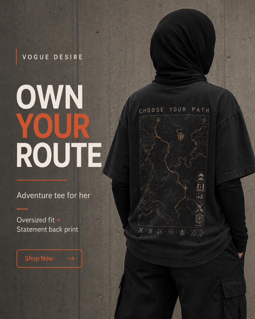 Quest Path Drop-Shoulder Graphic T-Shirt – Washed Charcoal