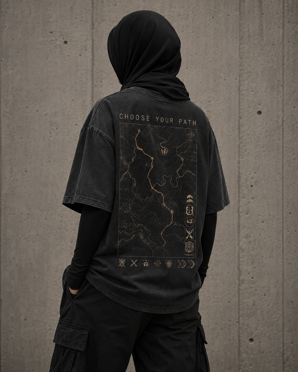 Quest Path Drop-Shoulder Graphic T-Shirt – Washed Charcoal