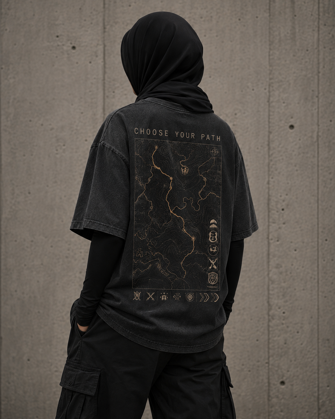 Quest Path Drop-Shoulder Graphic T-Shirt – Washed Charcoal