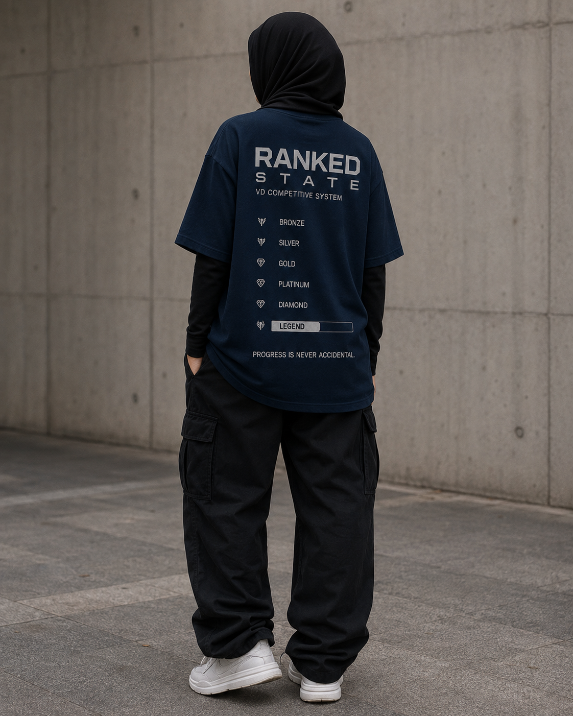 Ranked State Drop-Shoulder Graphic T-Shirt – Navy Blue