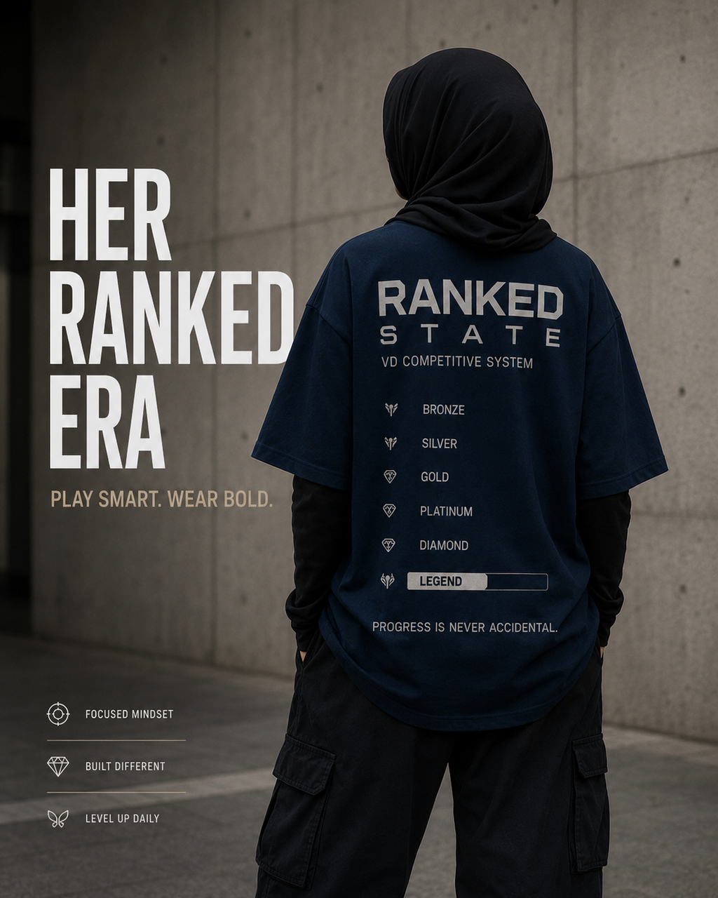 Ranked State Drop-Shoulder Graphic T-Shirt – Navy Blue