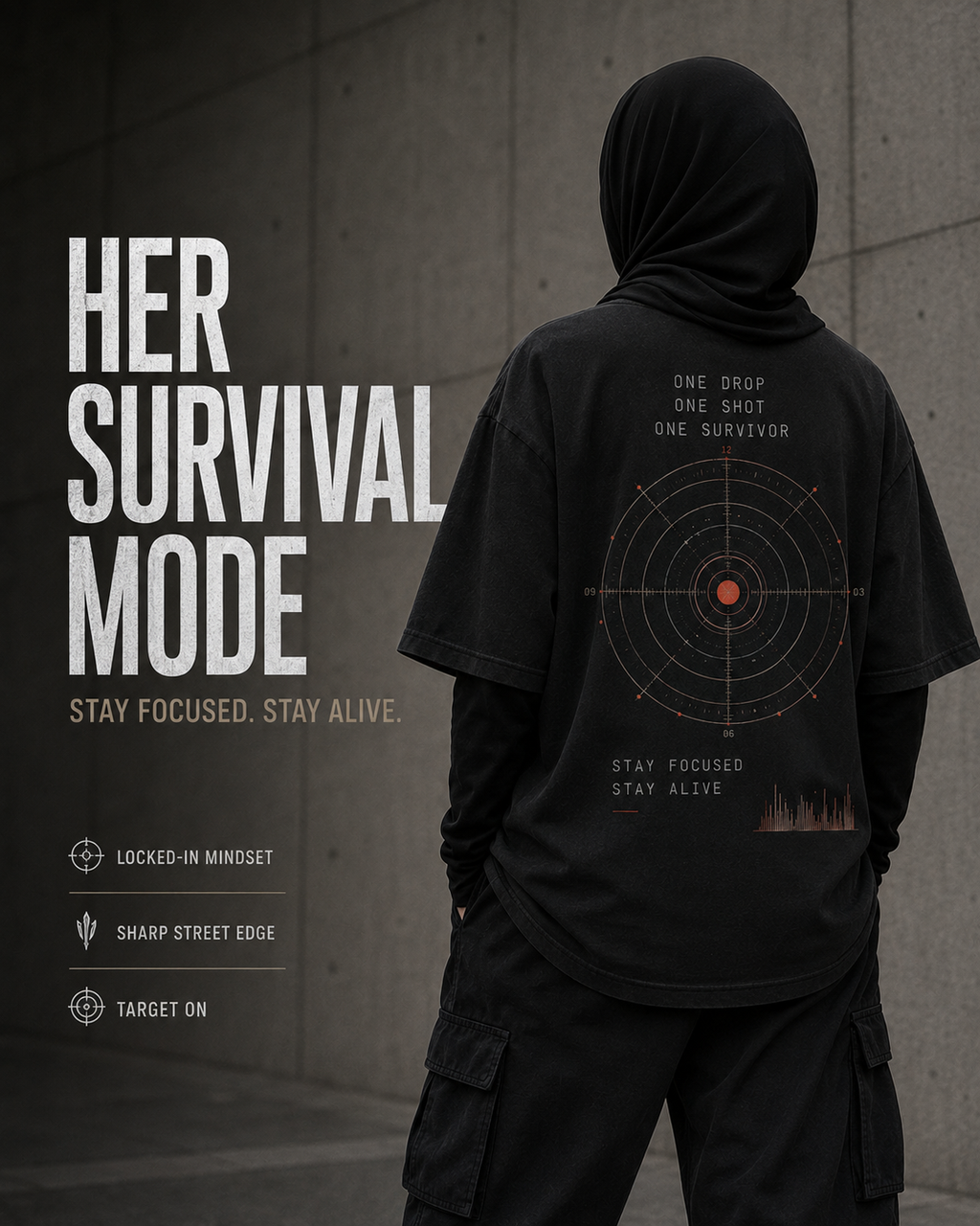 Last Circle Target Drop-Shoulder Graphic T-Shirt – Washed Black