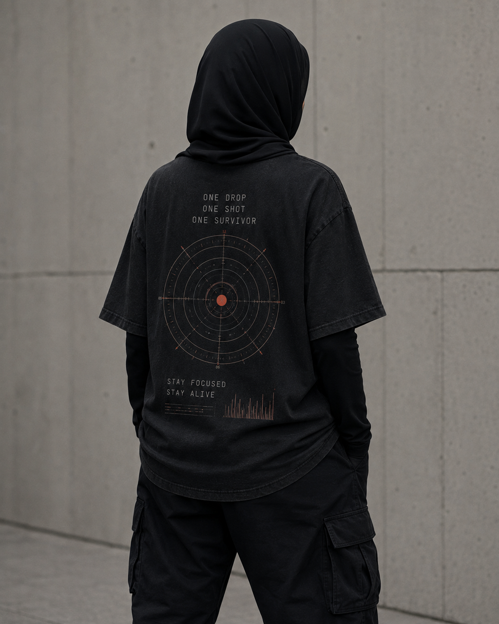 Last Circle Target Drop-Shoulder Graphic T-Shirt – Washed Black