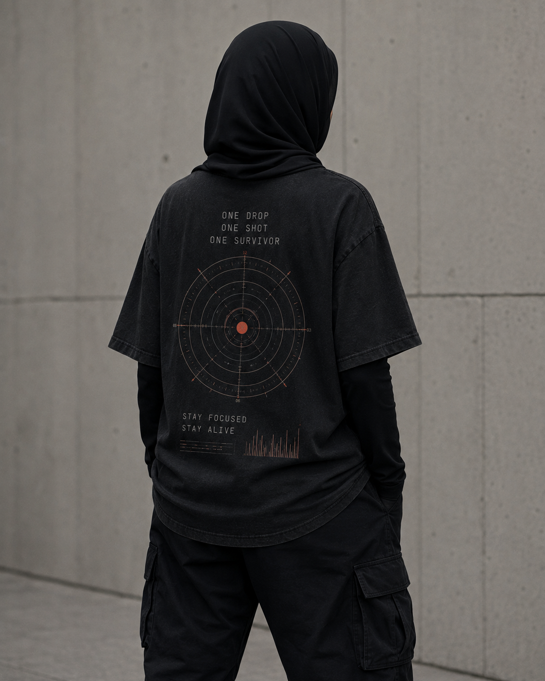 Last Circle Target Drop-Shoulder Graphic T-Shirt – Washed Black