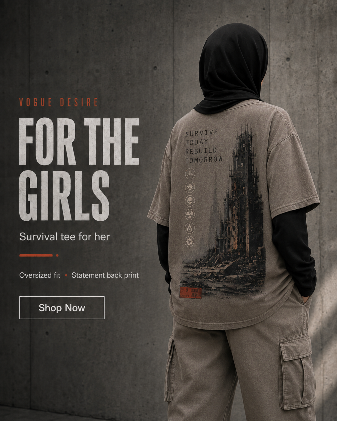 Last Outpost Drop-Shoulder Graphic T-Shirt – Washed Taupe