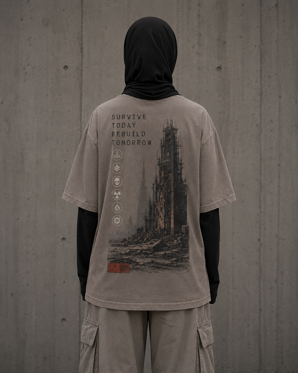 Last Outpost Drop-Shoulder Graphic T-Shirt – Washed Taupe