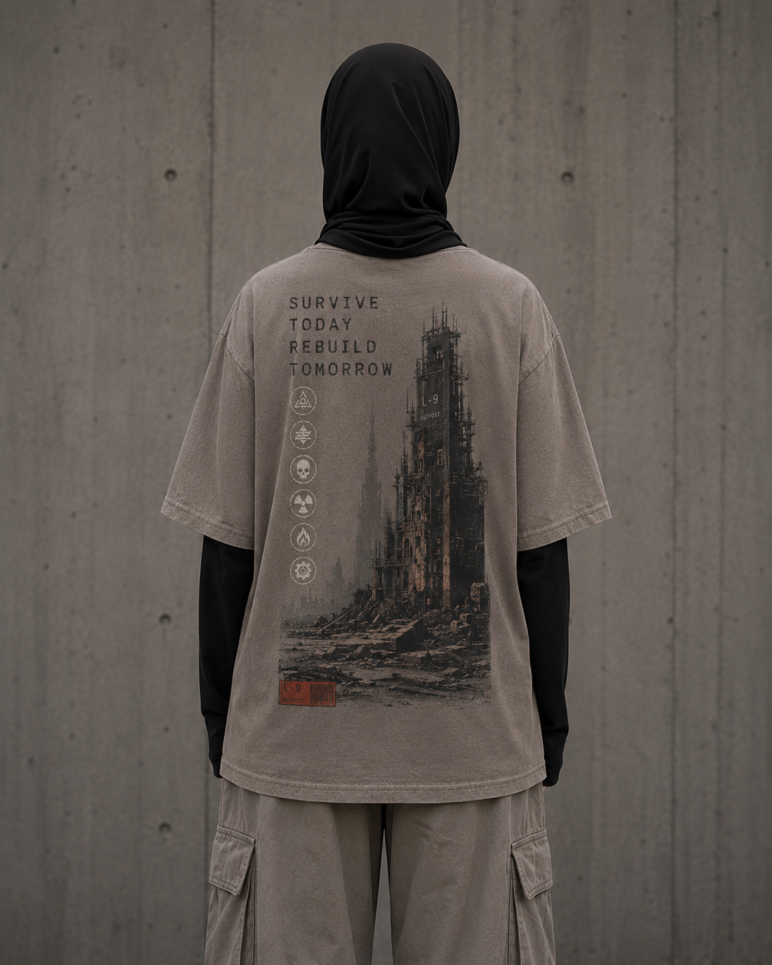 Last Outpost Drop-Shoulder Graphic T-Shirt – Washed Taupe