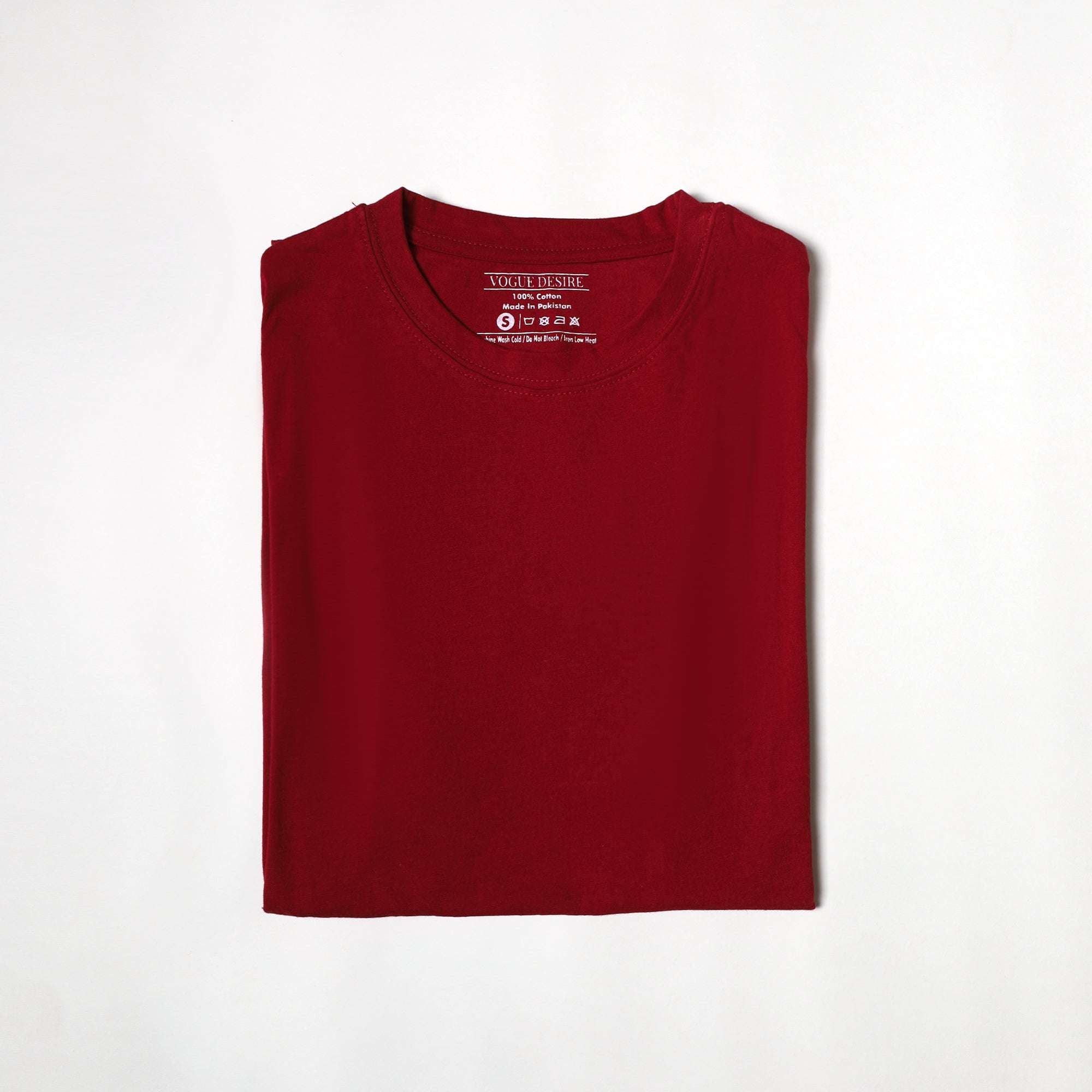 Burgundy Maroon Color Basic Crew Neck T-Shirt - VOGUE DESIRE