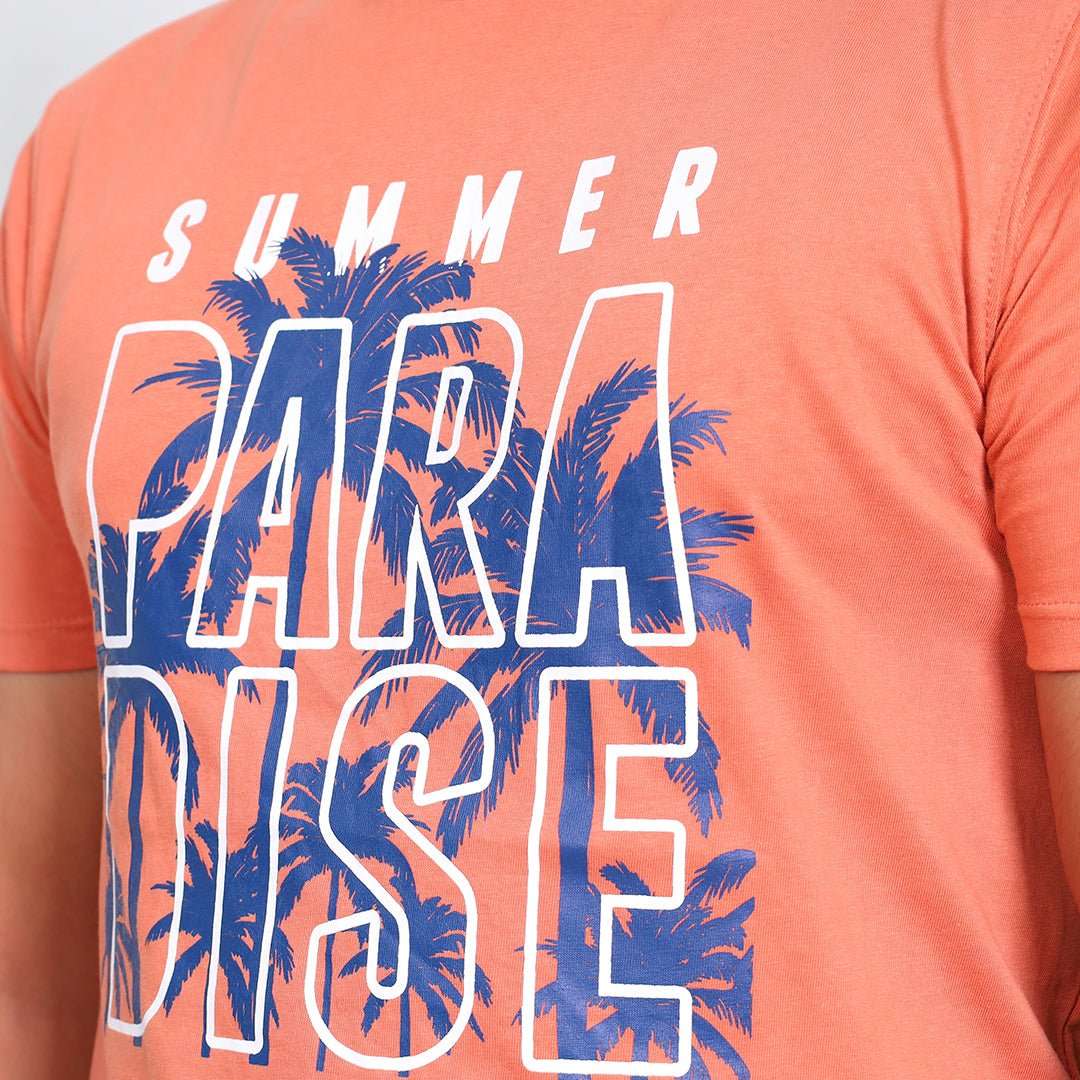 Summer Paradise Rust Orange Color Crew Neck T-Shirt - VOGUE DESIRE
