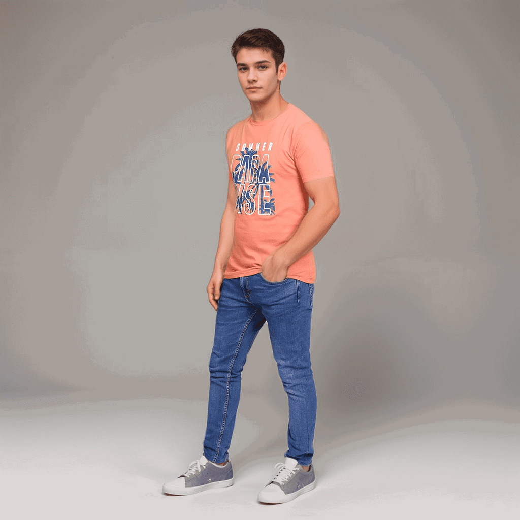 Summer Paradise Rust Orange Color Crew Neck T-Shirt - VOGUE DESIRE