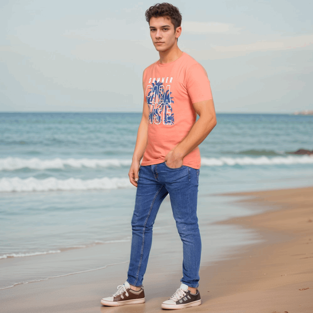 Summer Paradise Rust Orange Color Crew Neck T-Shirt - VOGUE DESIRE