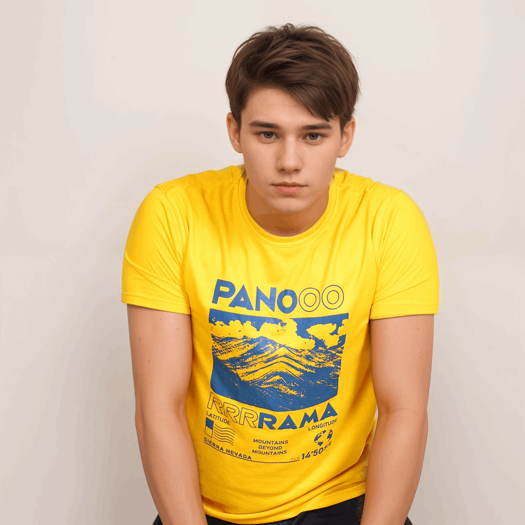 Mustard Color Panorama Mountain Crew Neck T-Shirt - VOGUE DESIRE