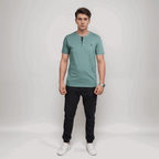 Bermuda Green Color Henley T-Shirt - VOGUE DESIRE