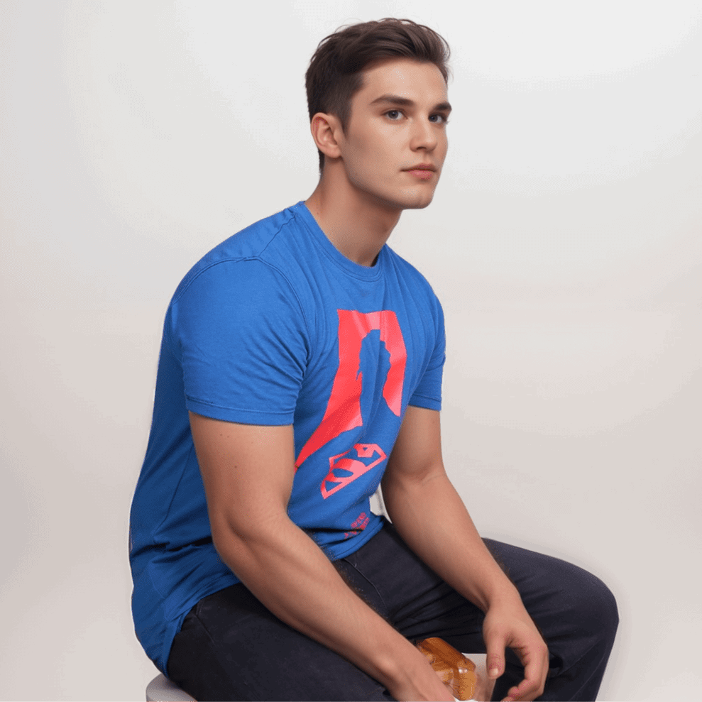 Superman Sea Blue Color Crew Neck T-Shirt - VOGUE DESIRE
