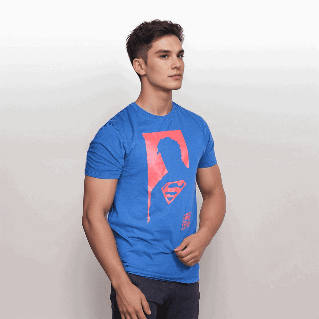 Superman Sea Blue Color Crew Neck T-Shirt - VOGUE DESIRE