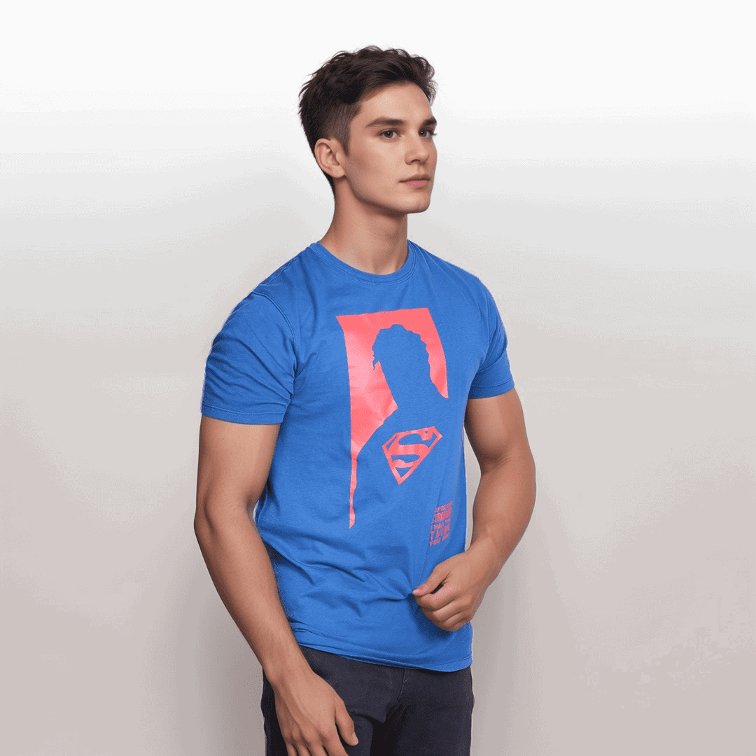Superman Sea Blue Color Crew Neck T-Shirt - VOGUE DESIRE