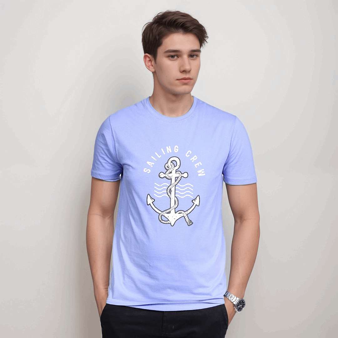 Light Purple Color Sailing Crew Neck T-Shirt - VOGUE DESIRE