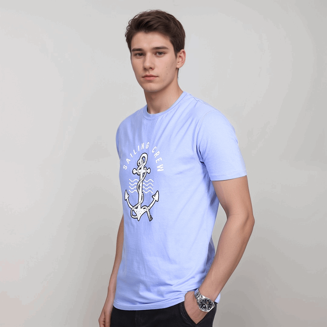 Light Purple Color Sailing Crew Neck T-Shirt - VOGUE DESIRE