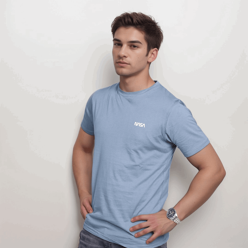 Shark Blue Color NASA Crew Neck T-Shirt - VOGUE DESIRE