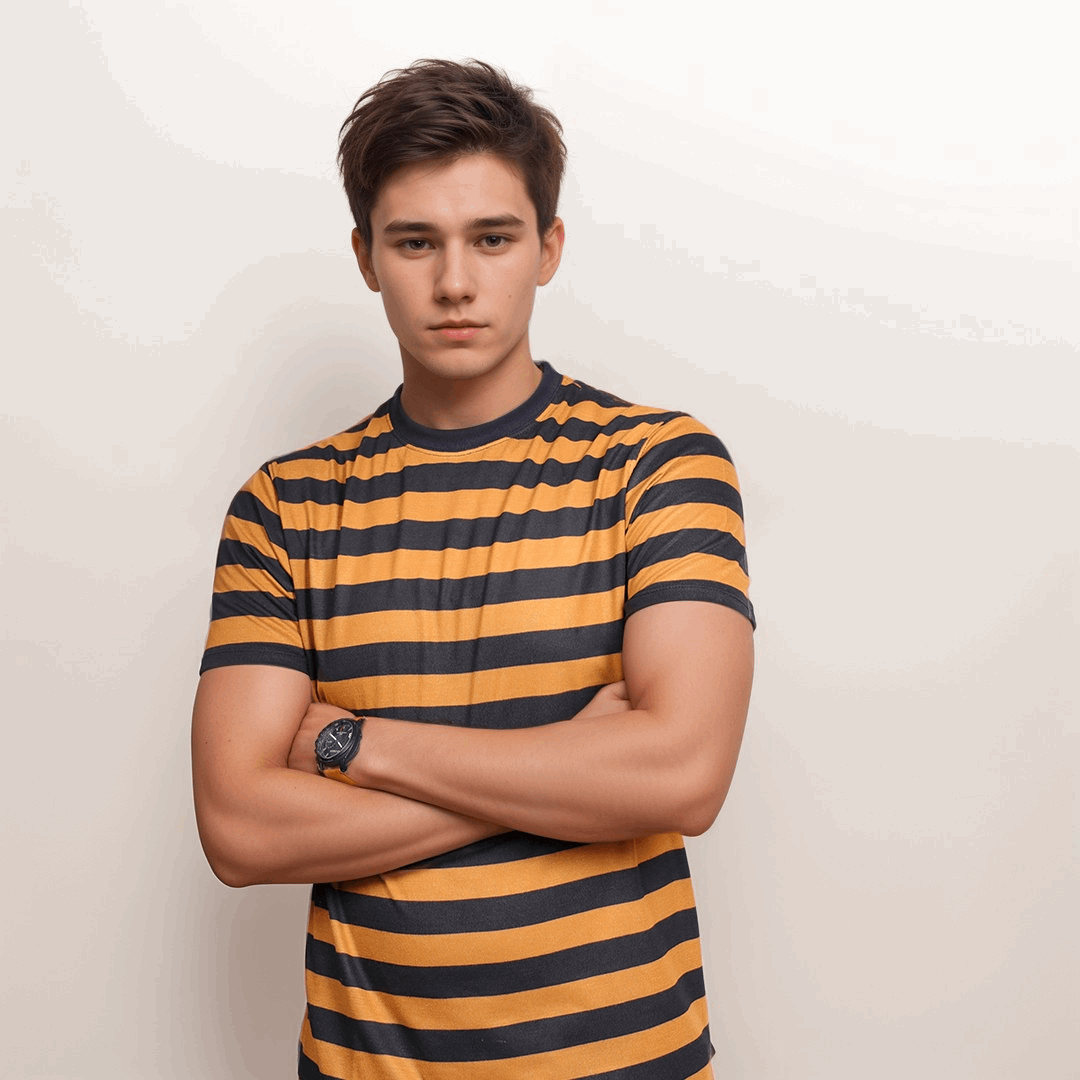 Mustard and Black Striped Crew Neck T-Shirt - VOGUE DESIRE