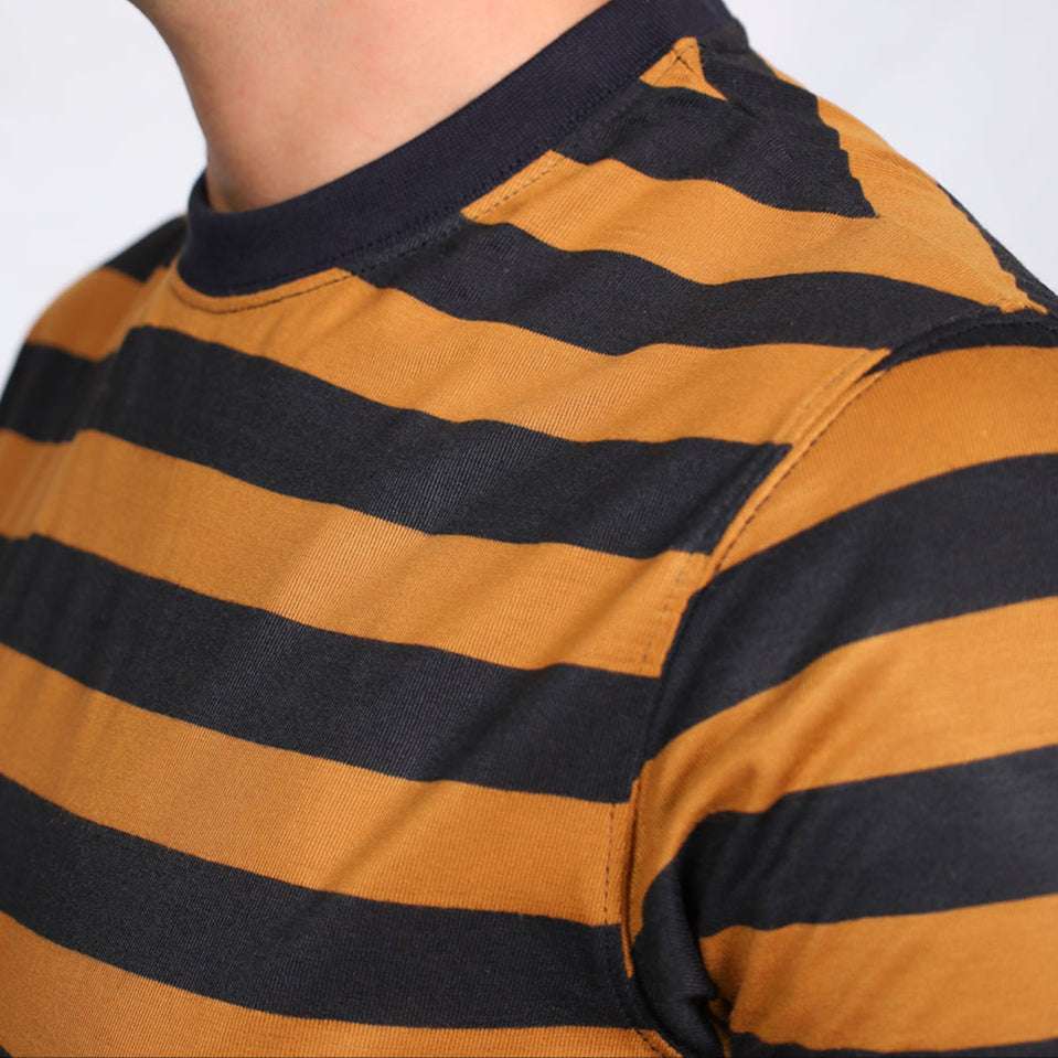 Steel Gray Henley & Mustard-Black Striped T-Shirt Bundle - VOGUE DESIRE