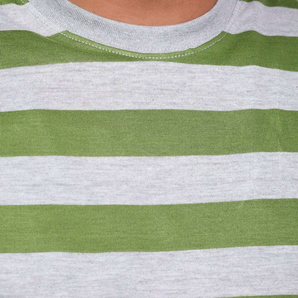 Green and Gray Striped Crew Neck T-Shirt - VOGUE DESIRE