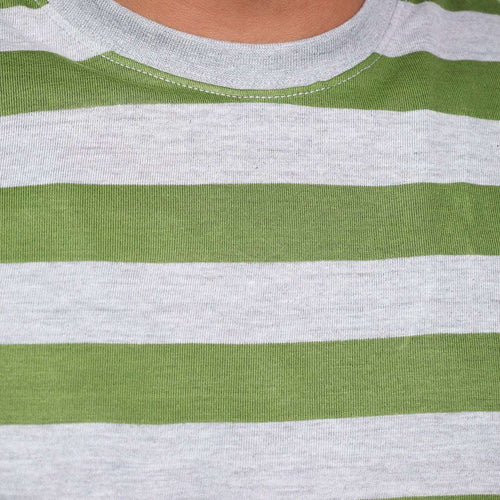 Green and Gray Striped Crew Neck T-Shirt - VOGUE DESIRE