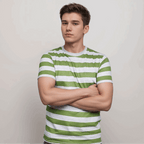 Green and Gray Striped Crew Neck T-Shirt - VOGUE DESIRE