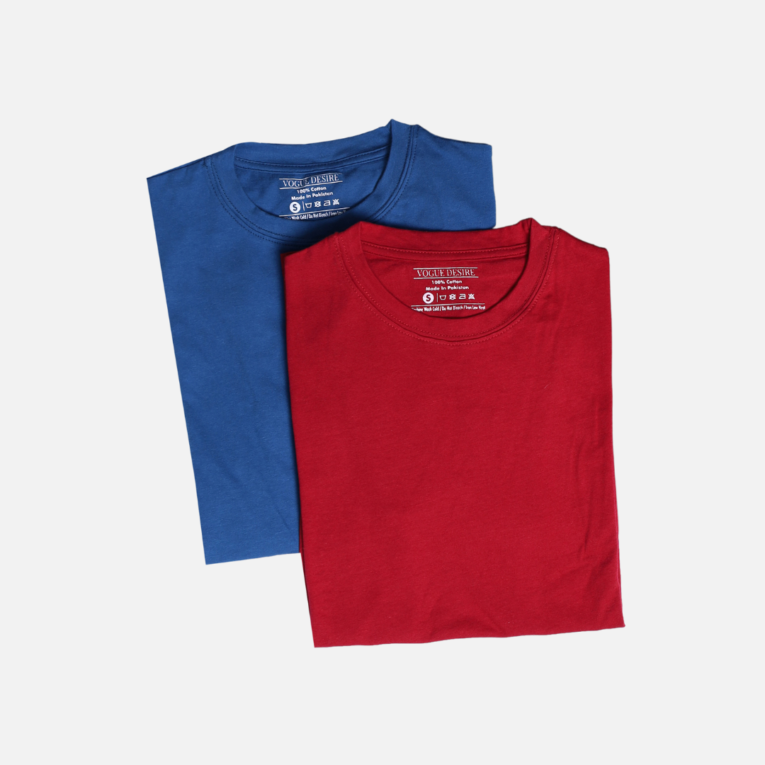 Dynamic Duo: Sea Blue and Burgundy Maroon T-Shirt Pack