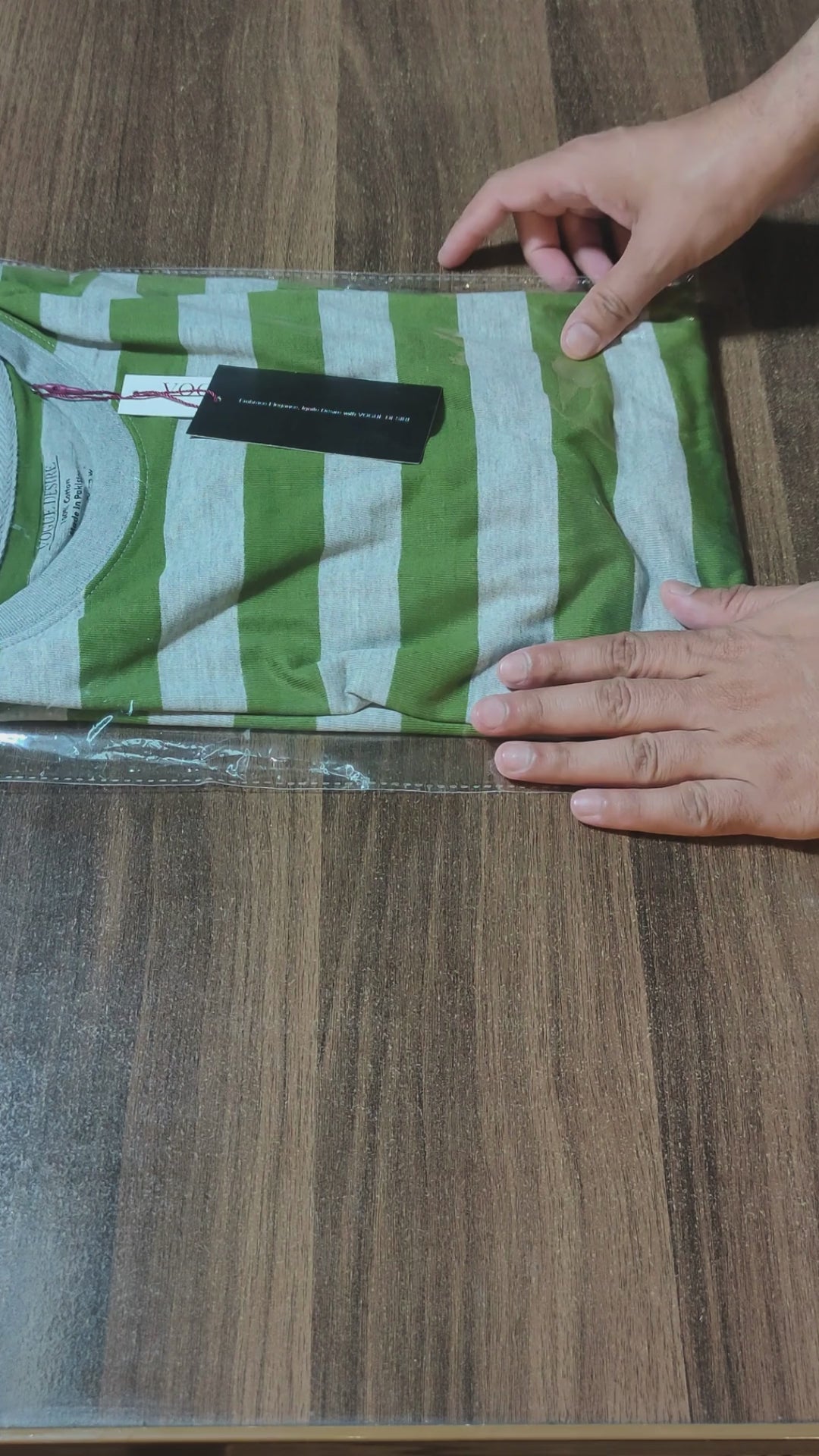 Green and Gray Striped Crew Neck T-Shirt